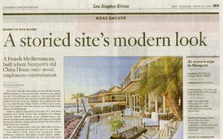 Newspaper article “A storied site’s modern look” with a photograph of a coastal home.