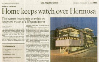 Newspaper article “Home keeps watch over Hermosa” with a photograph of a home at dusk.