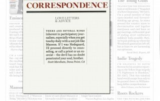 Rolling Stone correspondence feature showing a letter from Scott Marshutz.